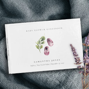 Cute Green Pink Girl Shoes Foliage Baby Shower Guest Book