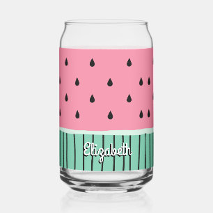 Cute Green Pink Pastel Watermelon Personised Can Glass