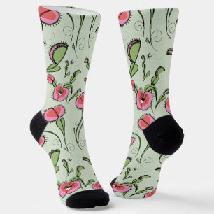 Cute Green Pink Venus Flytrap Stuck on Your Love Socks