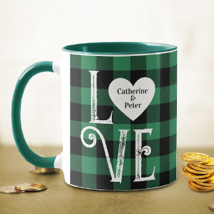 Cute Green Plaid Love Luck Heart Clover Couple Mug