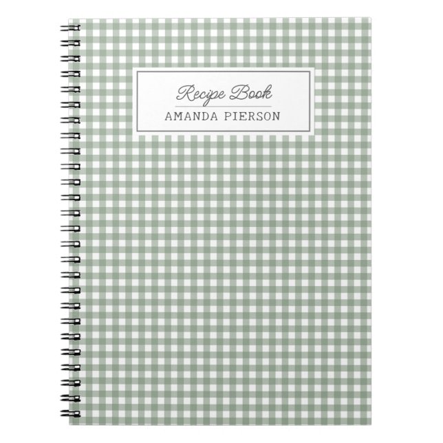 Cute Green Plaid  Personalised Family Recipe Book (Front)