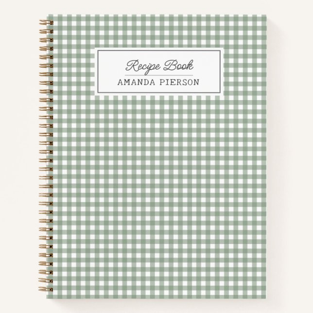 Cute Green Plaid  Personalised Family Recipe Book (Front)