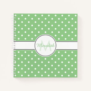 Cute Green Polka Dot Pattern Monogram Notebook