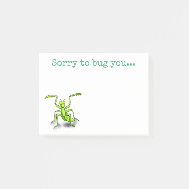Cute green praying mantis cartoon illustration post-it notes (Front)