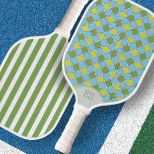 Cute green preppy monogrammed pickleball paddle
