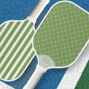 Cute green preppy monogrammed pickleball paddle