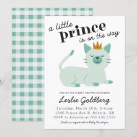 Cute Green Prince Kitty Cat Baby Shower
