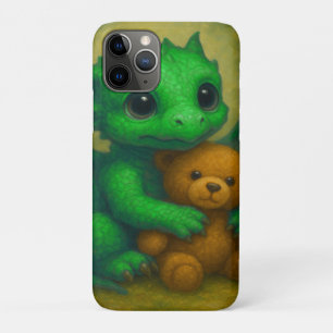 Cute Green Puppy Eyed Baby Dragon with Teddy Bear iPhone 11 Pro Case