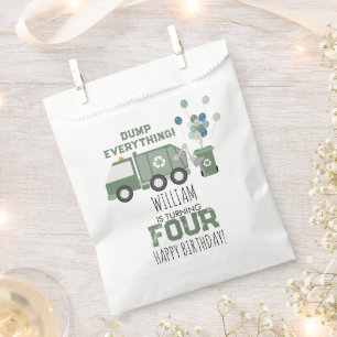 Cute Green Recycling Truck Kids Name Age Birthday Favour Bags