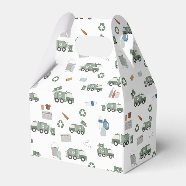Cute Green Recycling Truck Kids Vehicles Birthday Favour Box (Front Side)