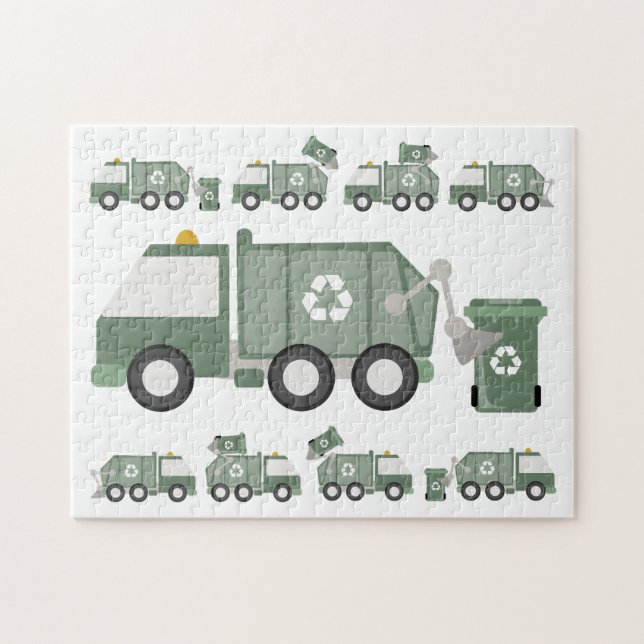 Cute Green Recycling Truck Kids Vehicles Birthday Jigsaw Puzzle (Horizontal)