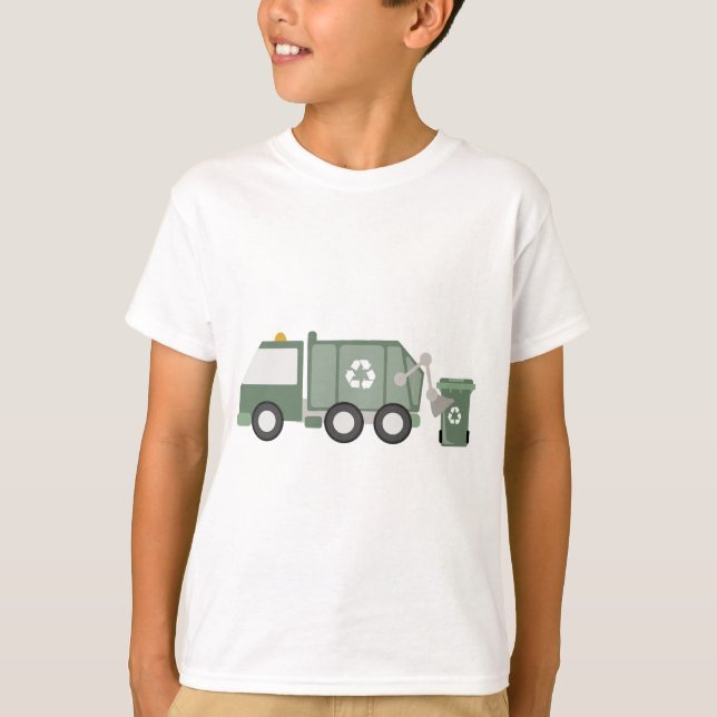 Cute Green Recycling Truck Kids Vehicles Birthday T-Shirt (Front)