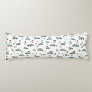 Cute Green Recycling Truck Kids Vehicles Pattern Body Cushion
