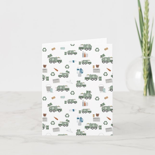 Cute Green Recycling Truck Kids Vehicles Pattern Card (Front)