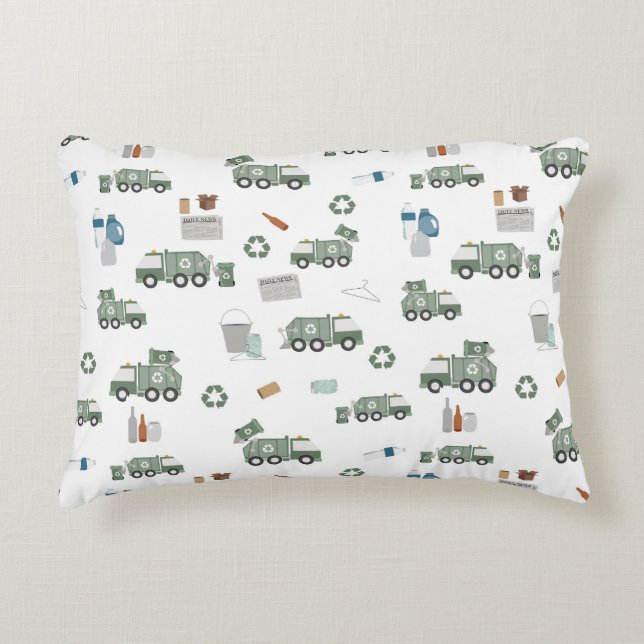 Cute Green Recycling Truck Kids Vehicles Pattern Decorative Cushion (Front)
