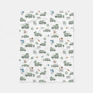 Cute Green Recycling Truck Kids Vehicles Pattern Fleece Blanket