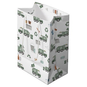 Cute Green Recycling Truck Kids Vehicles Pattern Medium Gift Bag