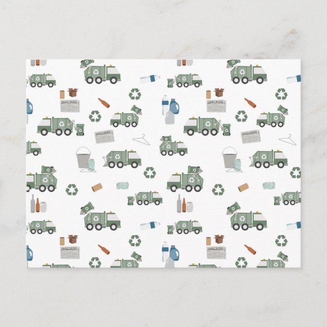 Cute Green Recycling Truck Kids Vehicles Pattern Postcard (Front)