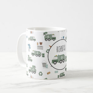 Cute Green Recycling Truck Vehicles Kids Name Coffee Mug