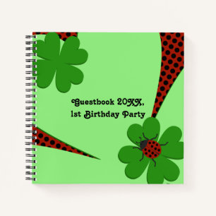 Cute Green Red Ladybug Birthday Party Guest Book