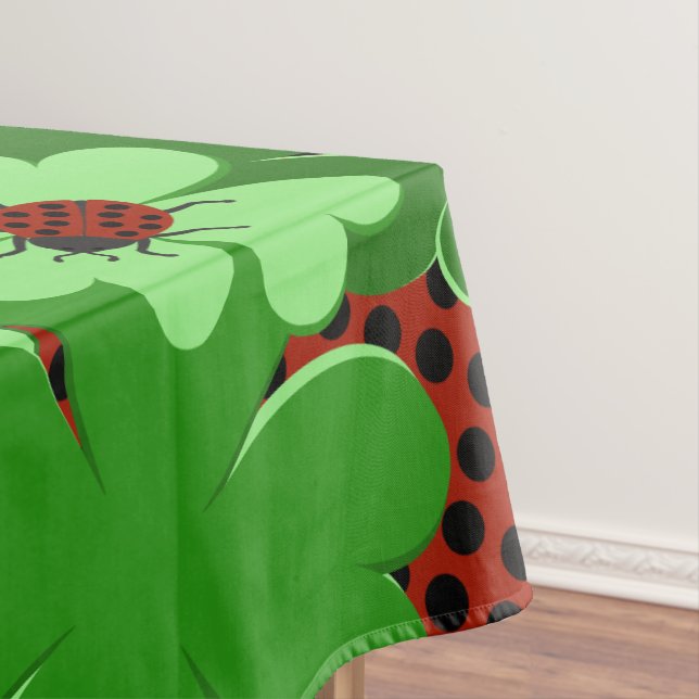 Cute Green Red Ladybug Insect Clover Leaves Tablecloth (In Situ)