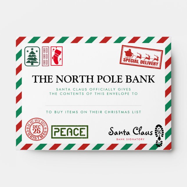 Cute Green Red Santa Claus Christmas Holiday Money Envelope (Front)