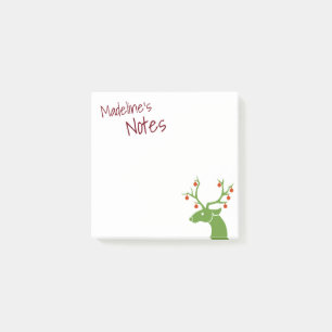 Cute Green Reindeer Personalised Post-it Notes