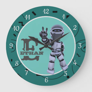 Cute Green   Robot   Pattern Design Acrylic Large Clock