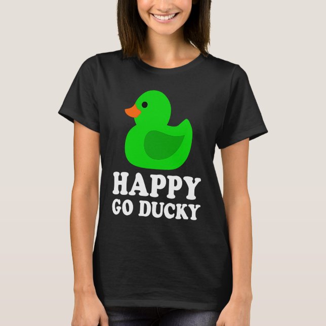 Cute Green Rubber Duck Lover Lucky Go Ducky Funny  T-Shirt (Front)