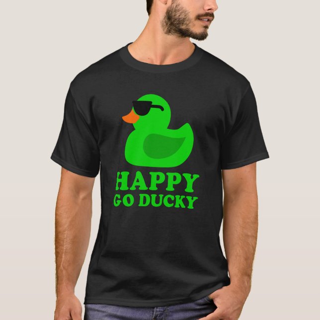 Cute Green Rubber Duck Sunglasses Lucky Go Ducky T-Shirt (Front)