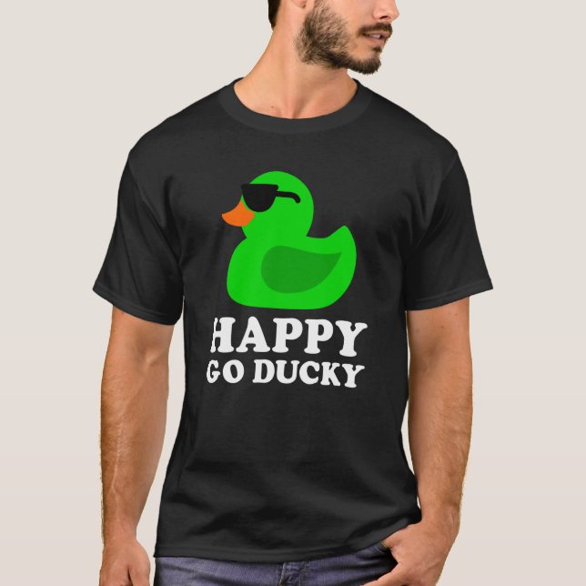 Cute Green Rubber Duck Sunglasses Lucky Go Ducky   T-Shirt (Front)