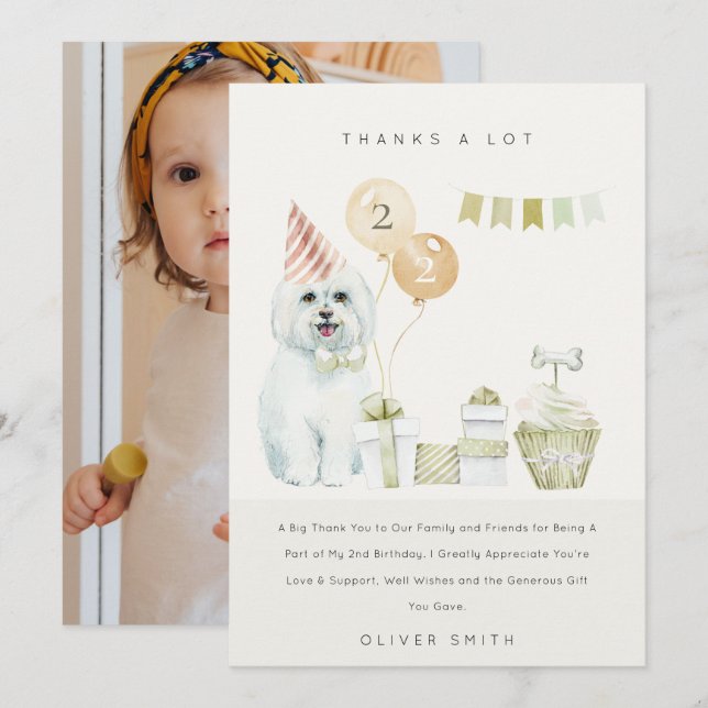 Cute Green Rust Dog Any Age Birthday Photo Party Thank You Card (Front/Back)