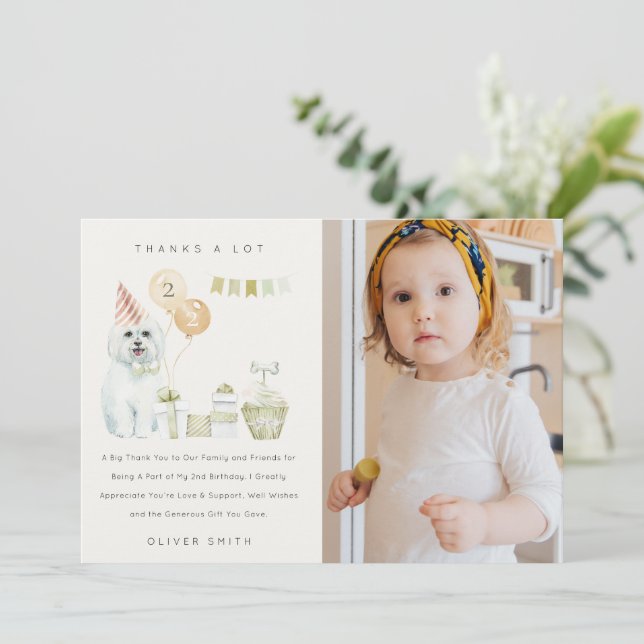 Cute Green Rust Dog Any Age Birthday Photo Party Thank You Card (Standing Front)