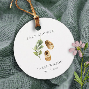 Cute Green Rust Orange Shoes Foliage Baby Shower Favour Tags
