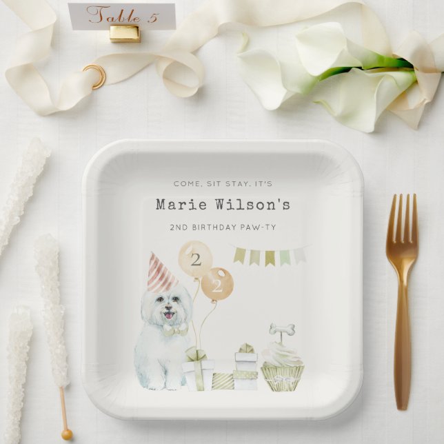 Cute Green Rust Party Puppy Dog Any Age Birthday Paper Plate (Wedding)