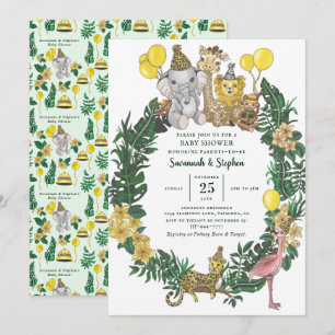 Cute Green Safari Animals Couples Baby Shower Invitation