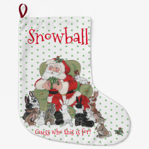 Cute Green Santa Bunny Rabbits Christmas Polka Dot Large Christmas Stocking