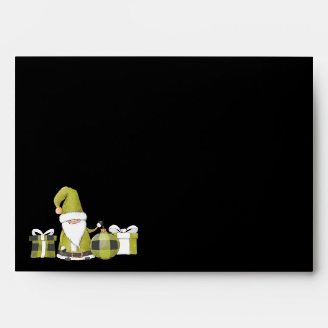 Cute Green Santa Gnome with Gifts Envelope (Front)