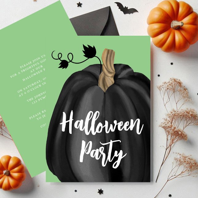 Cute Green Script Pumpkin Halloween Party Invitation (Cute Green Script Pumpkin Halloween Party Invitation)