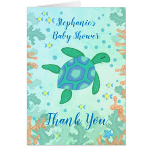 Cute Green Sea Turtle Baby Shower Thank You Card