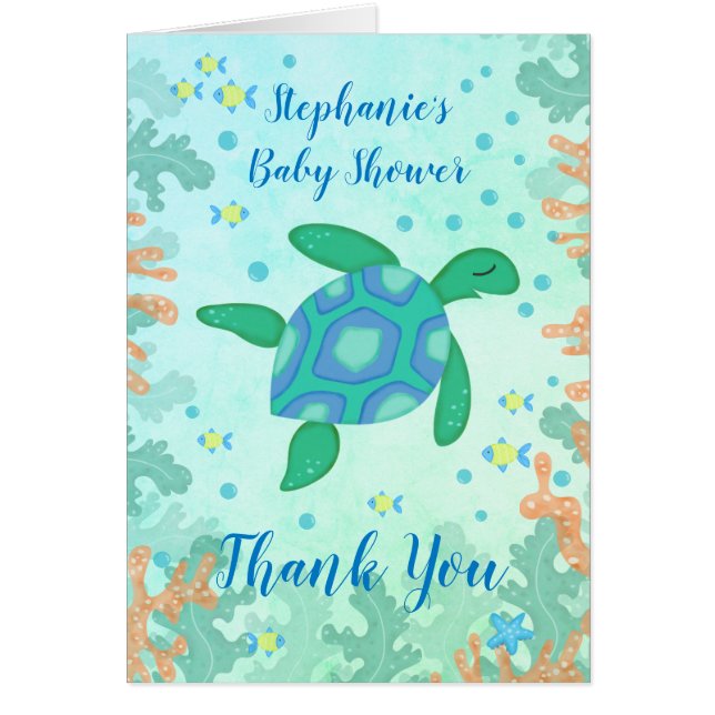 Cute Green Sea Turtle Baby Shower Thank You Card (Front)