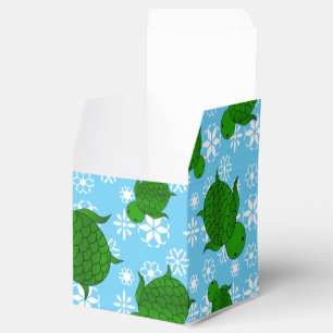Cute green sea turtle christmas blue snowflakes favour box
