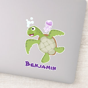 Cute green sea turtle happy cartoon illustration