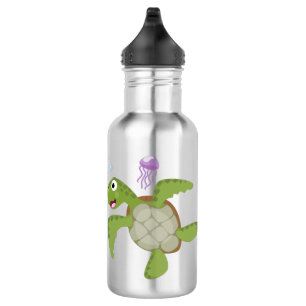 Cute green sea turtle happy cartoon illustration 532 ml water bottle