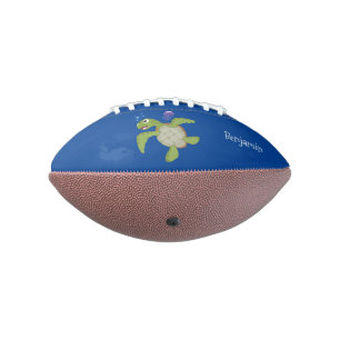 Cute green sea turtle happy cartoon illustration american football