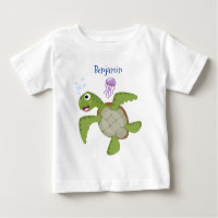 Cute green sea turtle happy cartoon illustration