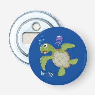 Cute green sea turtle happy cartoon illustration bottle opener