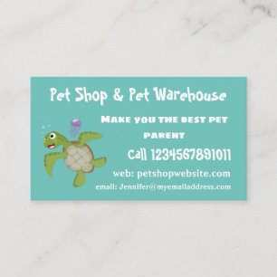 Cute green sea turtle happy cartoon illustration business card