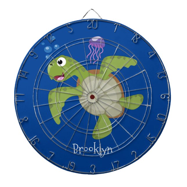 Cute green sea turtle happy cartoon illustration dartboard (Front)