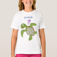 Cute green sea turtle happy cartoon illustration